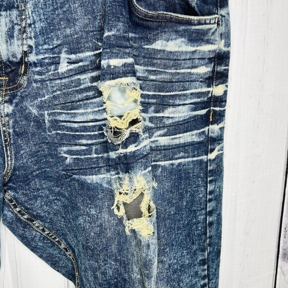 Evolution by Design Jeans Men 46x33 Acid Wash Blue Baggy Hip Hop Distressed Y2k - Picture 8 of 15